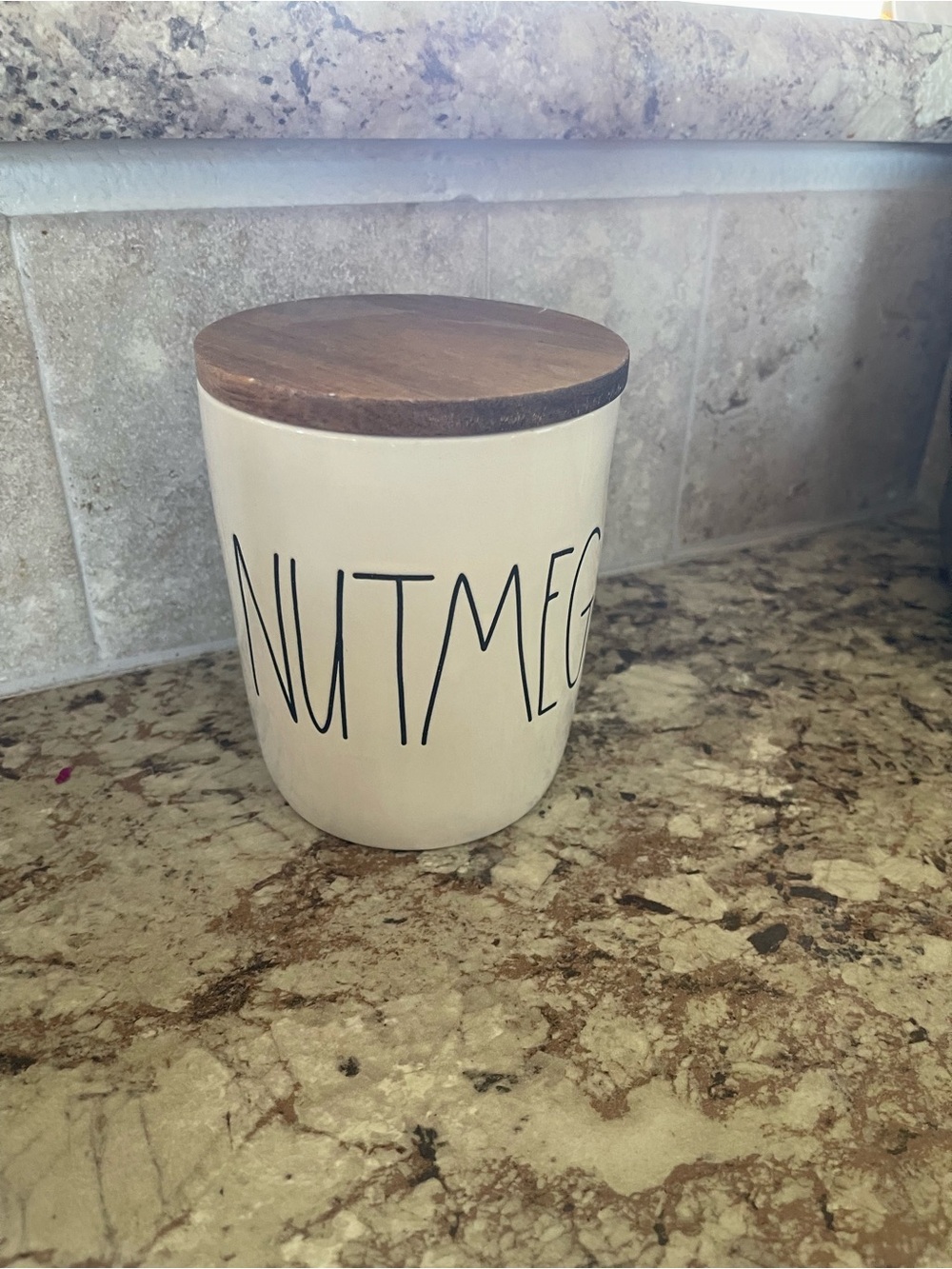Rae Dunn Cream Ceramic Nutmeg Canister with Wood Lid